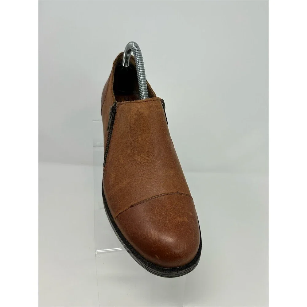 b.o.c. Born Concepts Ankle Booties Brown Cognac Double Zip Cap Toe Size 9.5